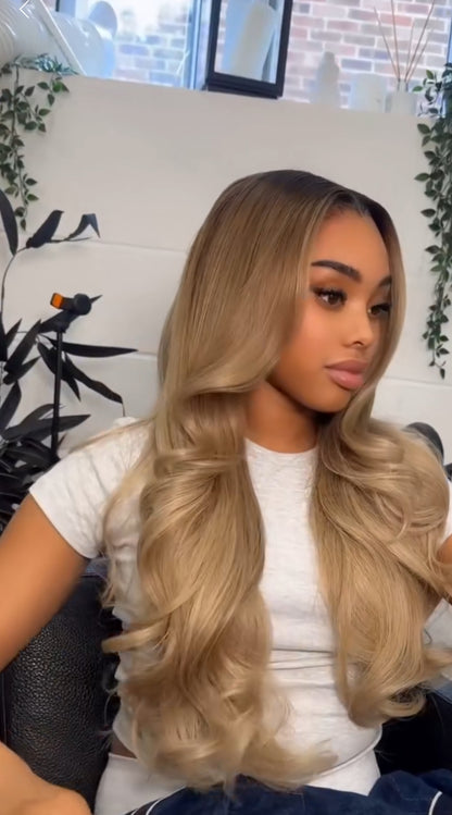 Brown Roots Ash Blonde Curly Wig
